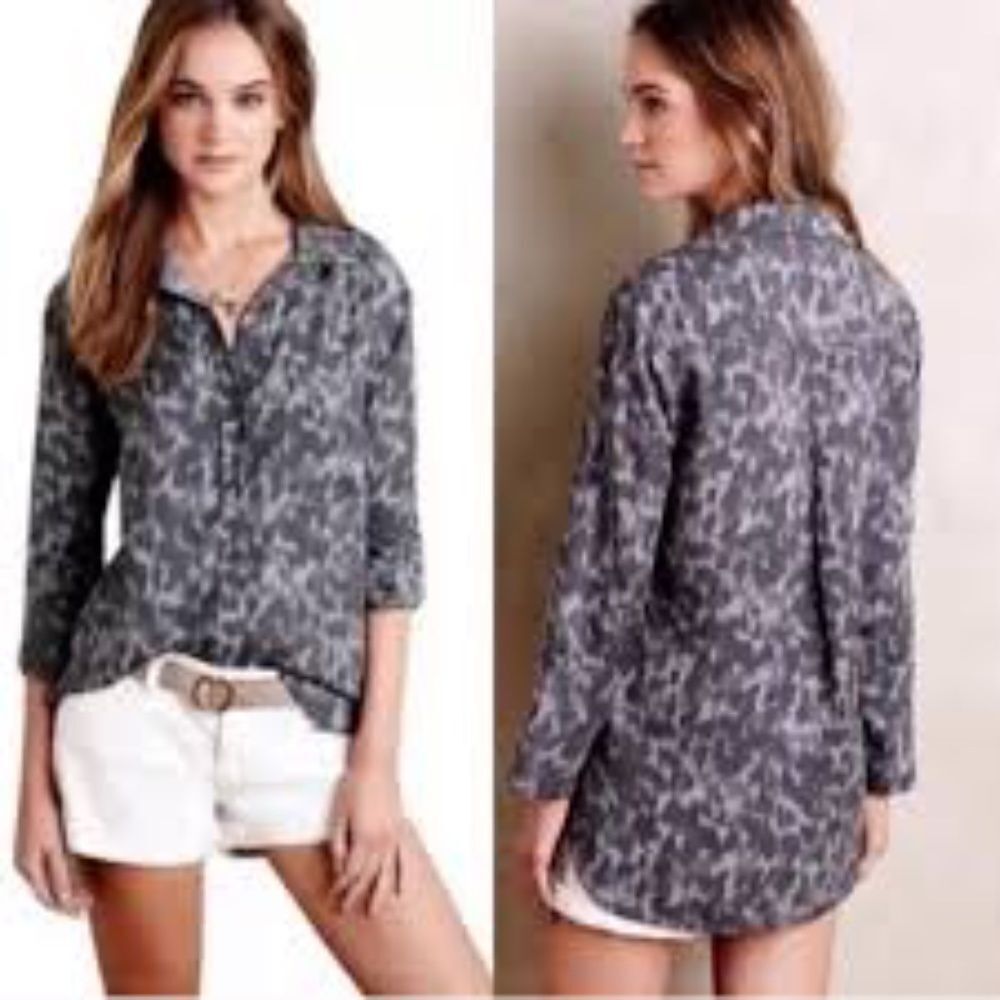 Cloth & Stone Camo Hi Low Button‎ Down Shirt Size L